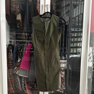 RALPH LAUREN BLACK LABEL ,Olive Green Sleeveless Dress with Black Trim